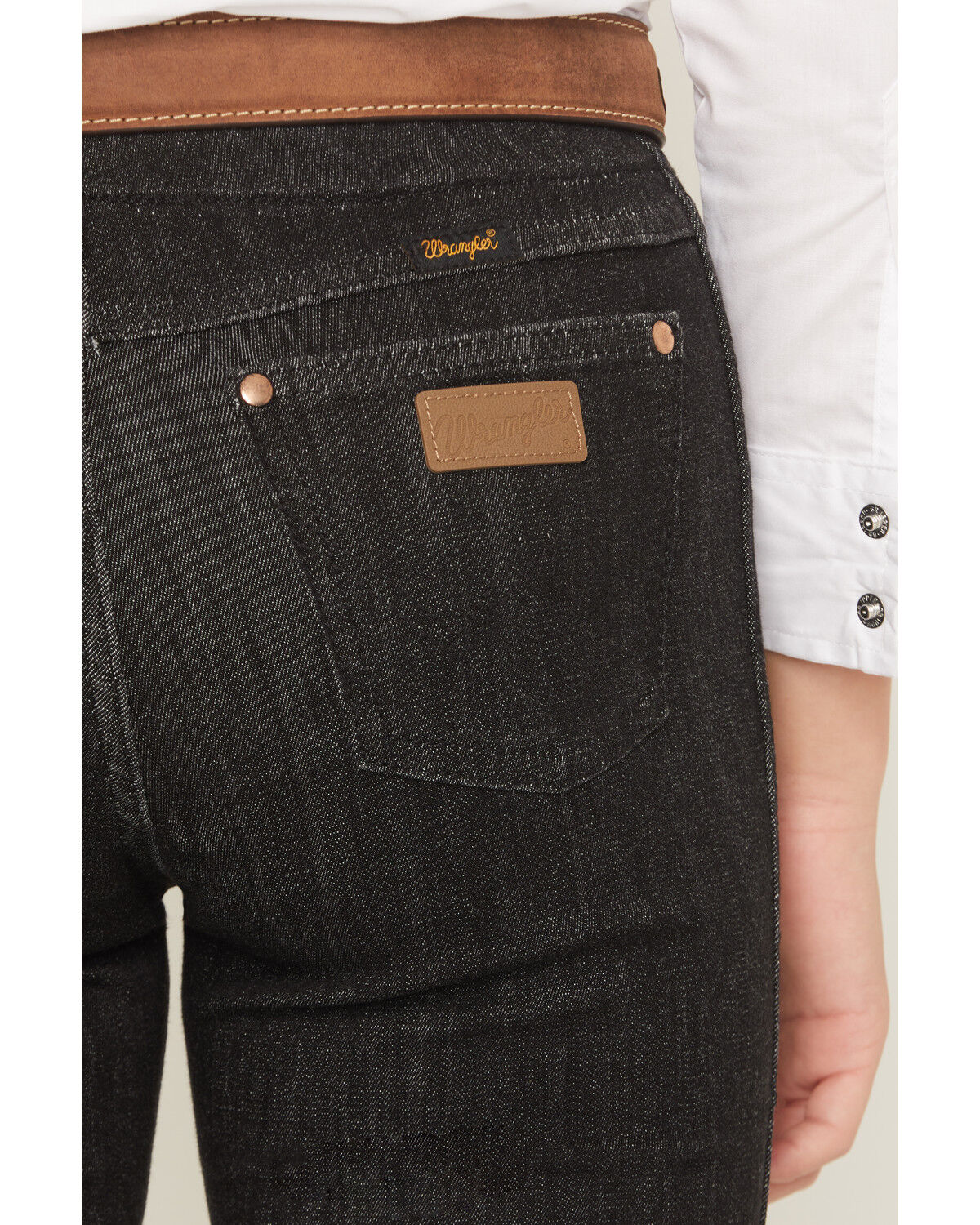 Image #4 - Wrangler X Lainey Wilson Girls' Pull-On Bell Bottoms, Black, hi-res