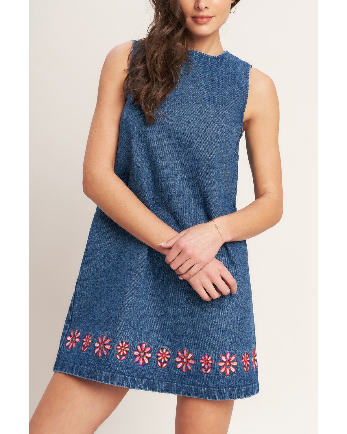 Image #2 - Flying Tomato Women's Shift Denim Mini Dress, Medium Wash, hi-res
