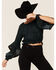 Image #1 - Shyanne Women's Dark Green Animal Print Bell Sleeve Crop Top, Dark Green, hi-res
