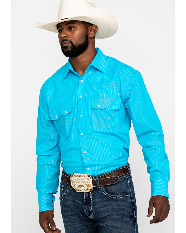 Resistol Men's Turquoise Sam Striped Long Sleeve Western Shirt , Turquoise, hi-res