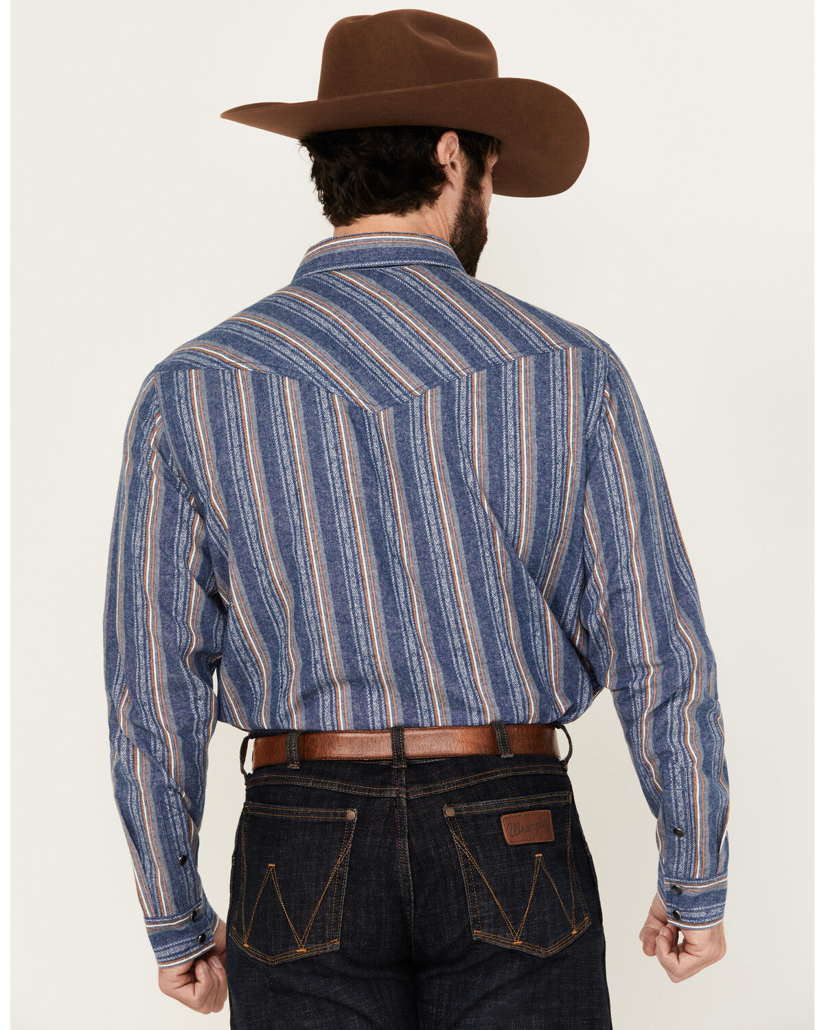 Image #4 - Cody James Men's Alpine Southwestern Striped Long Sleeve Pearl Snap Western Shirt - Big, Navy, hi-res