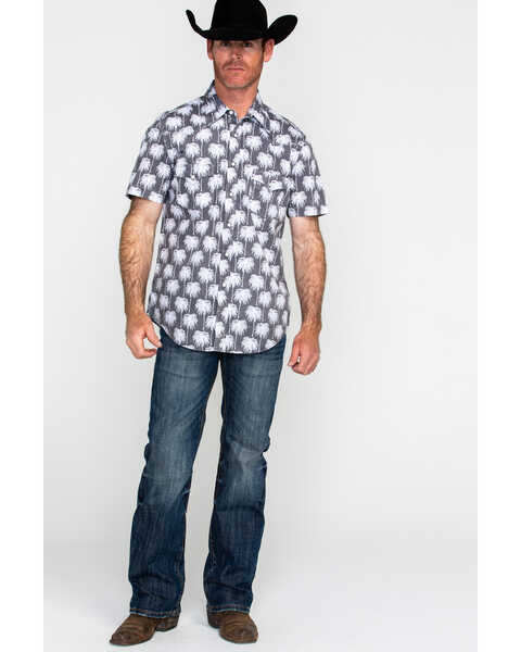 Image #6 - Rock & Roll Denim Men's Crinkle Washed Palm Print Short Sleeve Western Shirt , Grey, hi-res