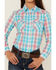 Image #3 - Panhandle Girls' Plaid Print Long Sleeve Snap Western Shirt, Light Blue, hi-res