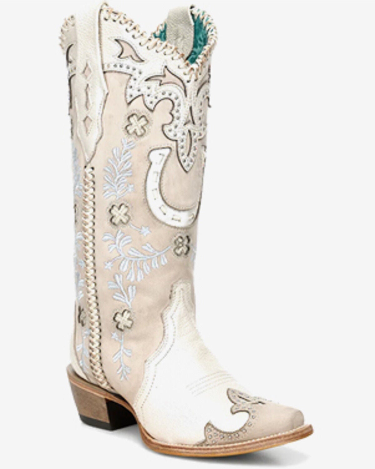 Image #1 - Corral Women's Honey Horseshoe Overlay Western Boots - Snip Toe, Ivory, hi-res