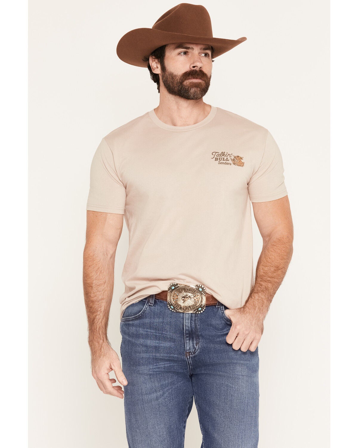 Image #2 - Sendero Provisions Men's Talkin' Bull Short Sleeve Graphic T-Shirt, Sand, hi-res