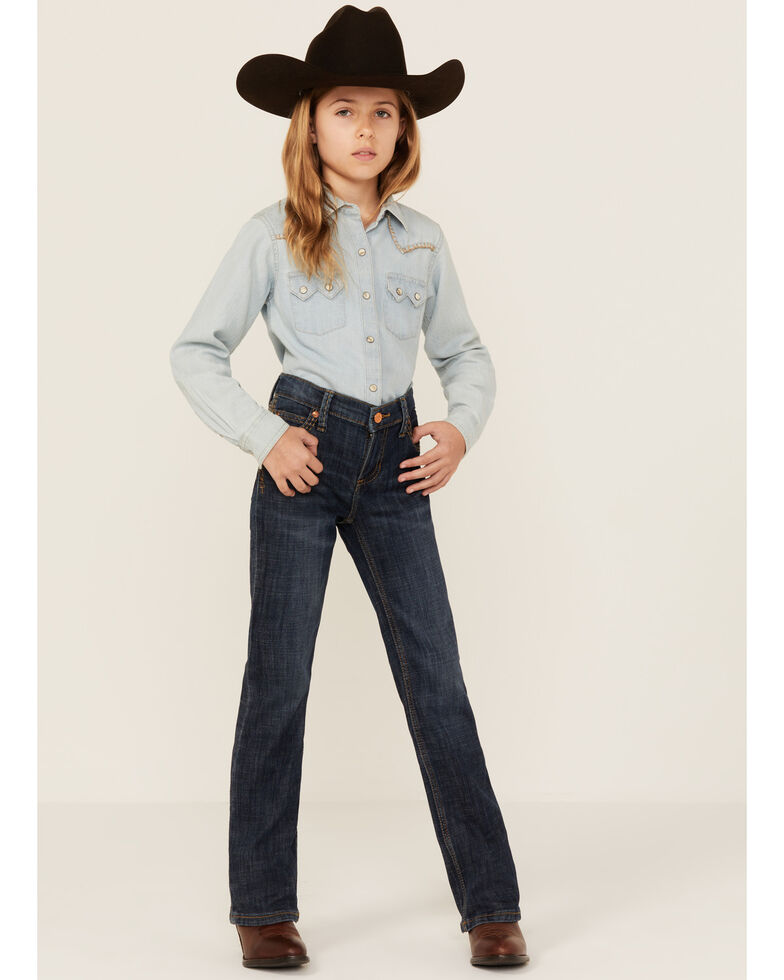 Wrangler Girls' Retro Denver Medium Wash Regular Fit Mid Rise Bootcut Jeans , Blue, hi-res
