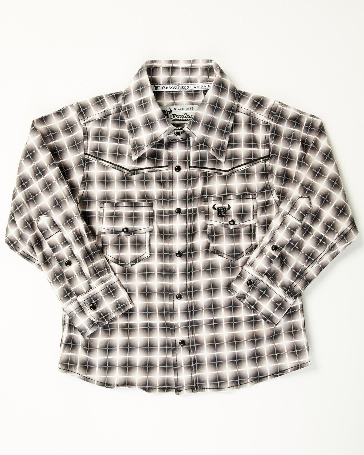 Image #1 - Cowboy Hardware Toddler Boys' Cubed Print Long Sleeve Snap Stretch Western Shirt, Black, hi-res