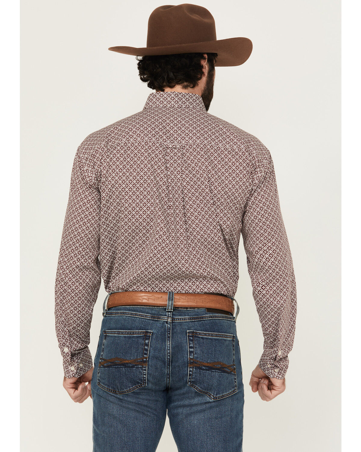 Image #4 - Roper Men's Amarillo Geo Print Long Sleeve Button-Down Stretch Western Shirt, Wine, hi-res