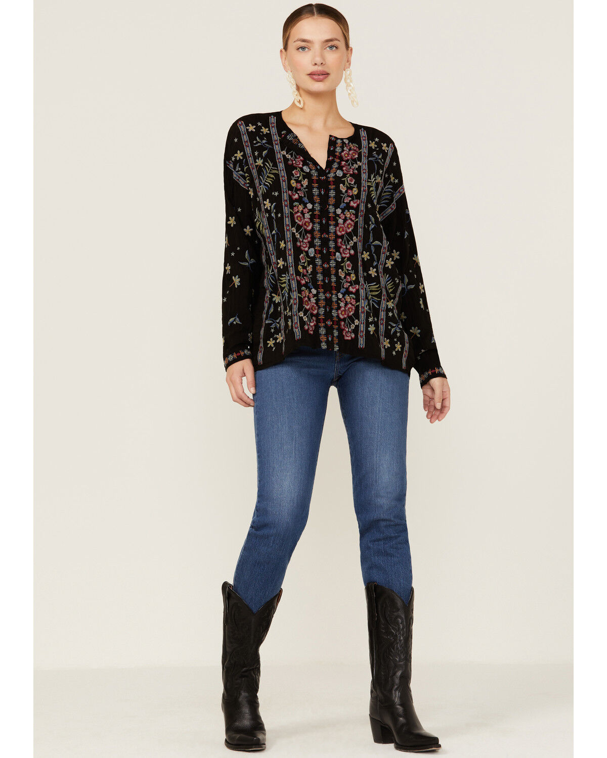 Image #4 - Johnny Was Women's Garden Embroidered Stripe Blouse, Black, hi-res
