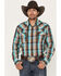 Image #1 - Roper Men's West Made Plaid Print Long Sleeve Western Snap Shirt, Brown, hi-res