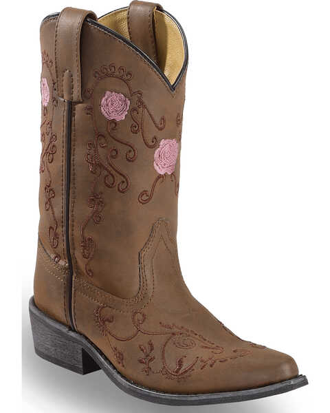 Image #1 - Shyanne Girls' Floral Embroidered Western Boots - Pointed Toe, Brown, hi-res