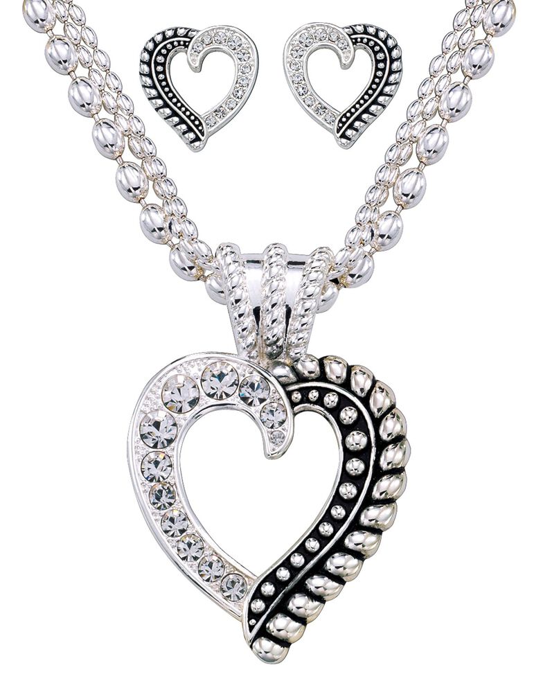 Montana Silversmiths Crystal Heart Necklace & Earring Set, Silver, hi-res