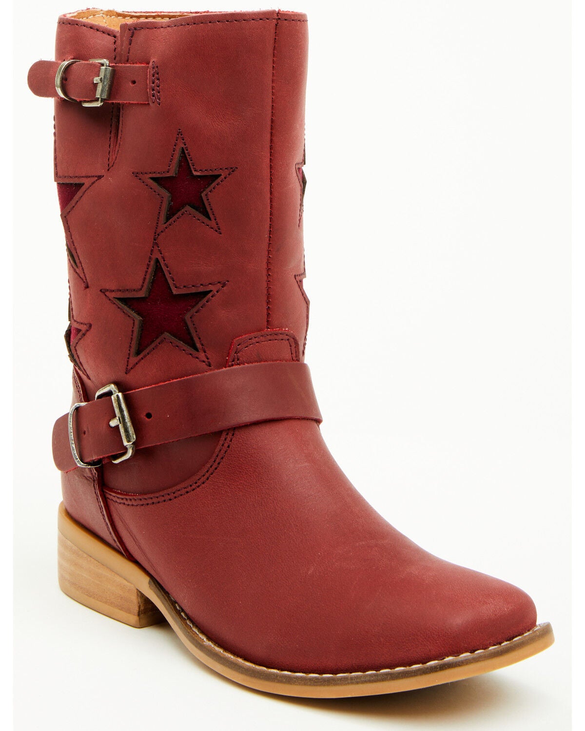 Dingo Girls' Blacklist Star Inlay Harness Boots - Square Toe, Wine, hi-res