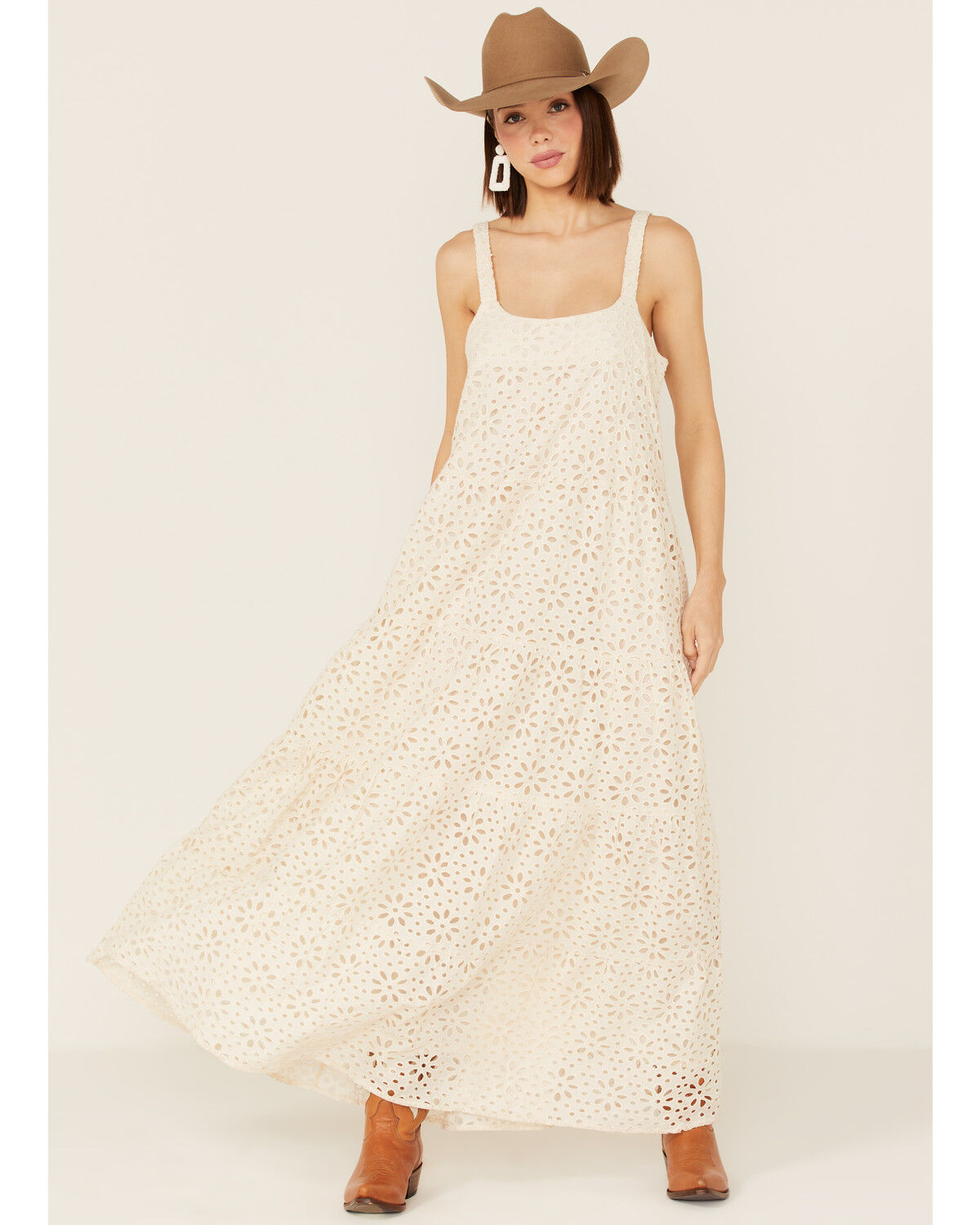 Image #1 - Jen's Pirate Booty Women's Flower Power Eyelet Lace Maxi Dress, Natural, hi-res
