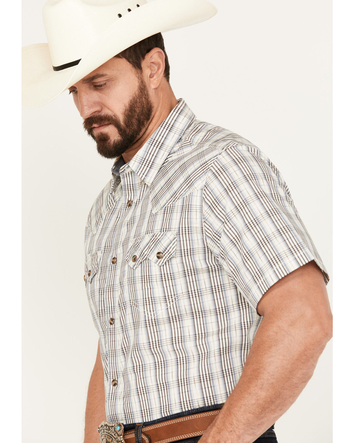 Image #2 - Cody James Men's Briar Patch Plaid Print Short Sleeve Snap Western Shirt, White, hi-res