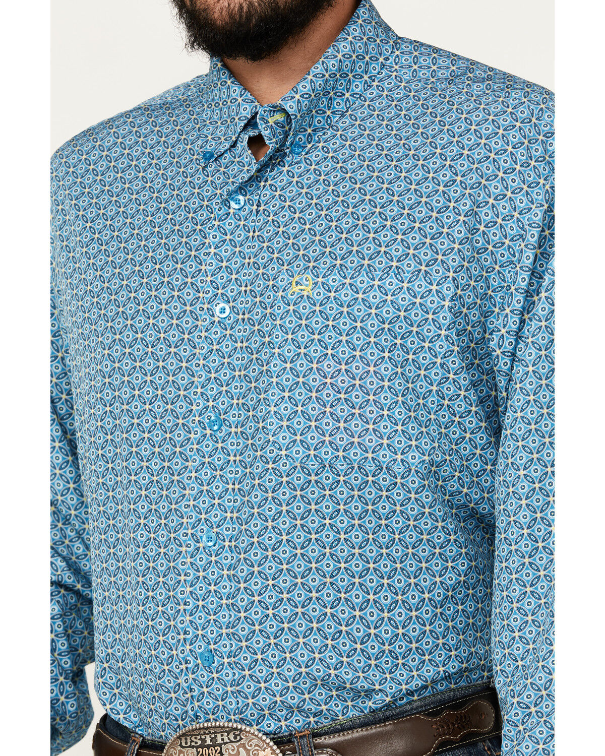 Image #3 - Cinch Men's ARENAFLEX® Geo Print Long Sleeve Button-Down Western Shirt, Blue, hi-res