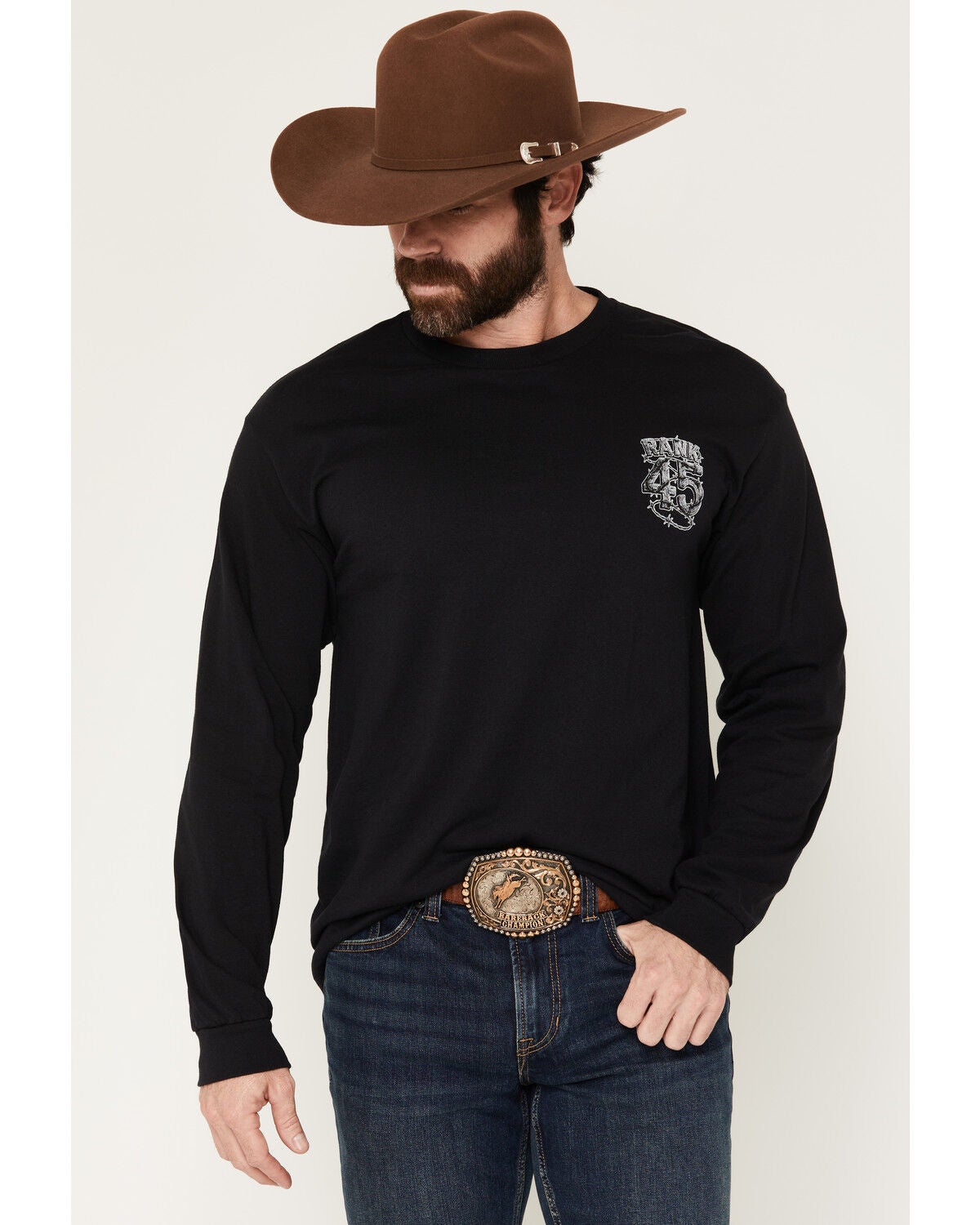 Image #2 - RANK 45&reg; Men's Barbed Wire Steerhead Long Sleeve Graphic T-Shirt, Black, hi-res