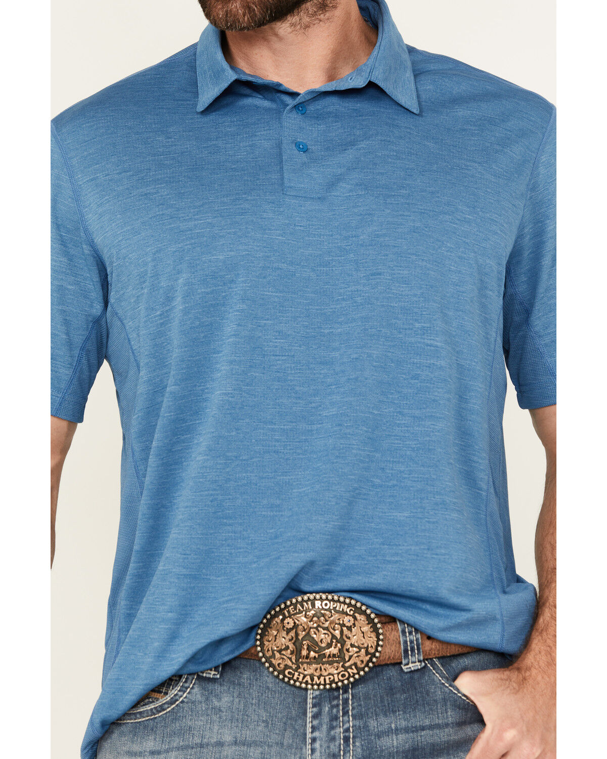 Image #3 - Wrangler Men's Solid Short Sleeve Performance Polo, Blue, hi-res