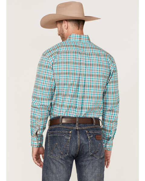 Image #4 - Rough Stock by Panhandle Men's Dobby Small Plaid Print Long Sleeve Button Down Western Shirt , Turquoise, hi-res