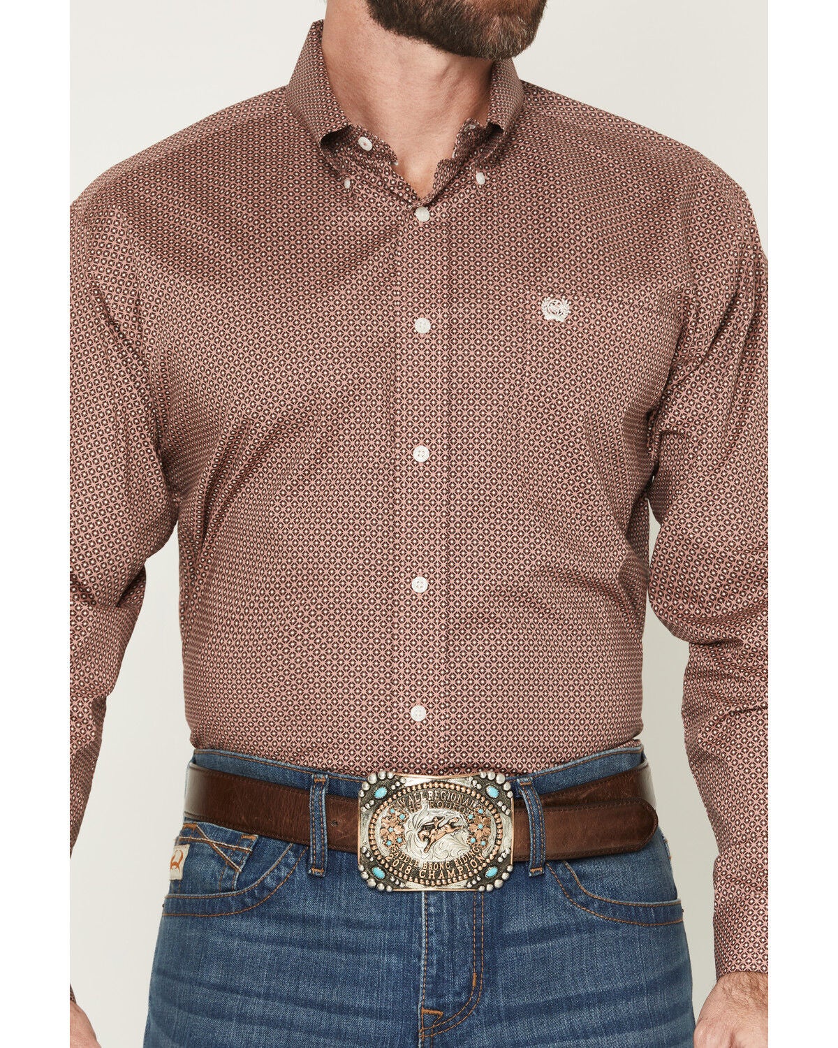 Image #3 - Cinch Men's Geo Print Long Sleeve Button-Down Stretch Western Shirt, Pink, hi-res