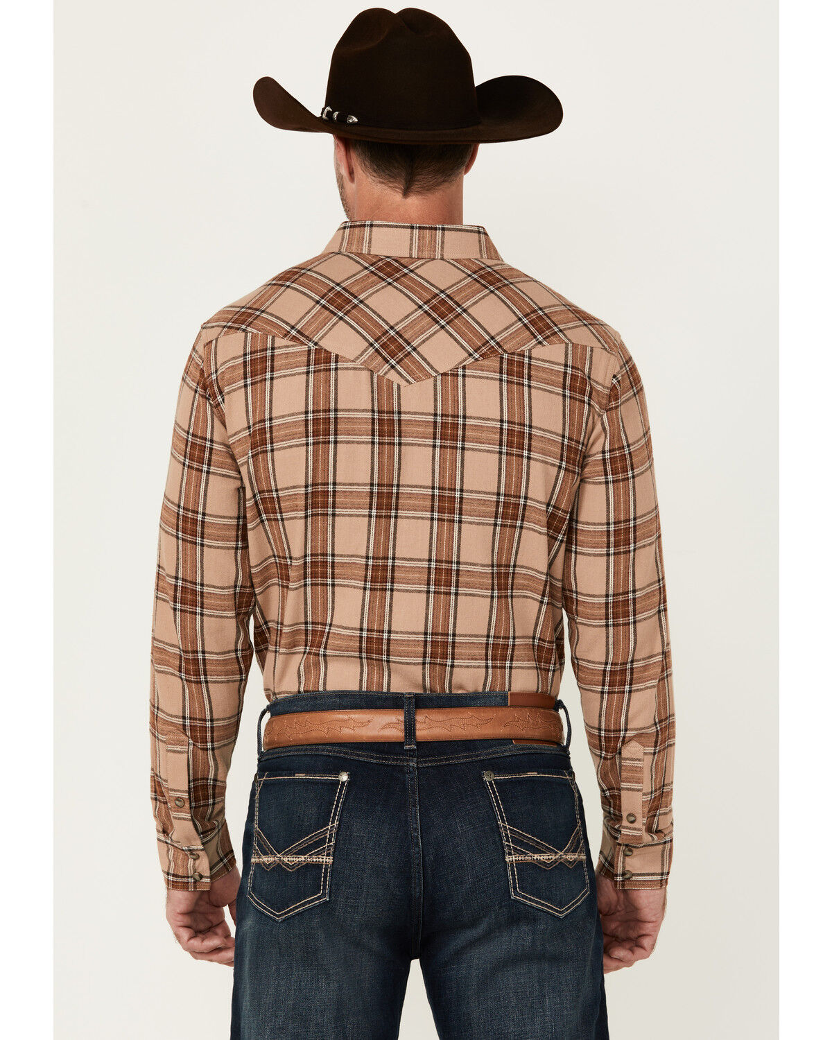 Image #4 - Cody James Men's Frontier Plaid Print Long Sleeve Snap Western Shirt, Tan, hi-res