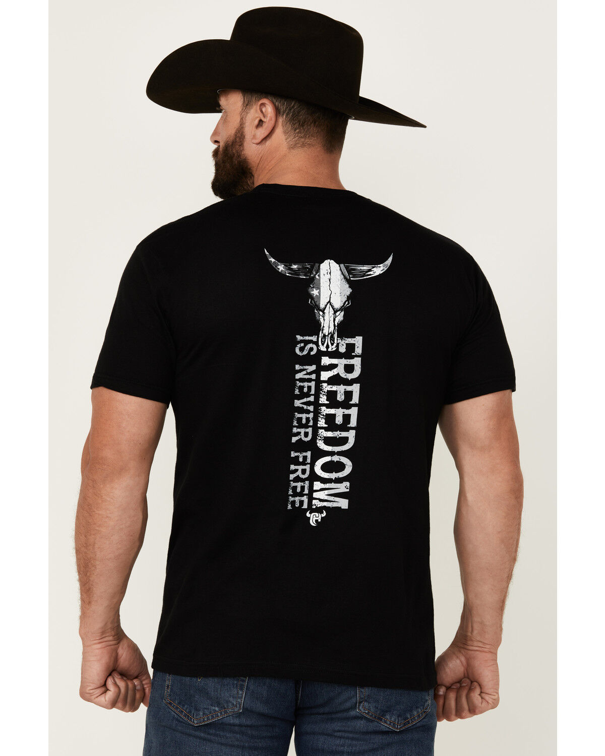 Image #1 - Cowboy Hardware Men's Freedom Is Never Free Short Sleeve Graphic T-Shirt, Black, hi-res