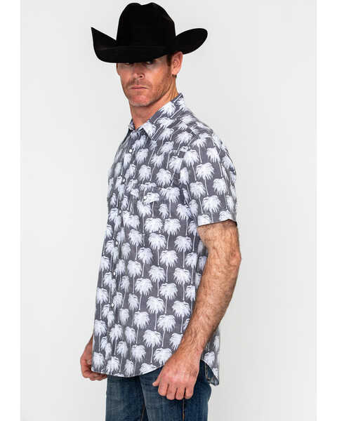 Image #5 - Rock & Roll Denim Men's Crinkle Washed Palm Print Short Sleeve Western Shirt , Grey, hi-res