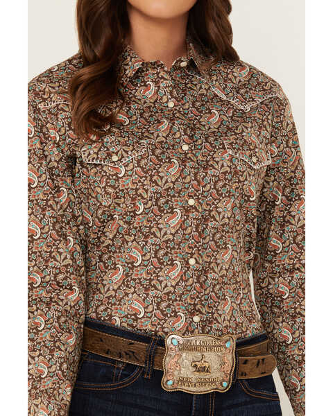 Image #3 - Rough Stock by Panhandle Women's Floral Print Long Sleeve Snap Stretch Western Shirt , Brown, hi-res