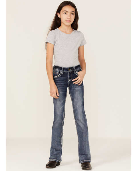 Grace in LA Girls' Floral Pocket Bootcut Jeans, Blue, hi-res