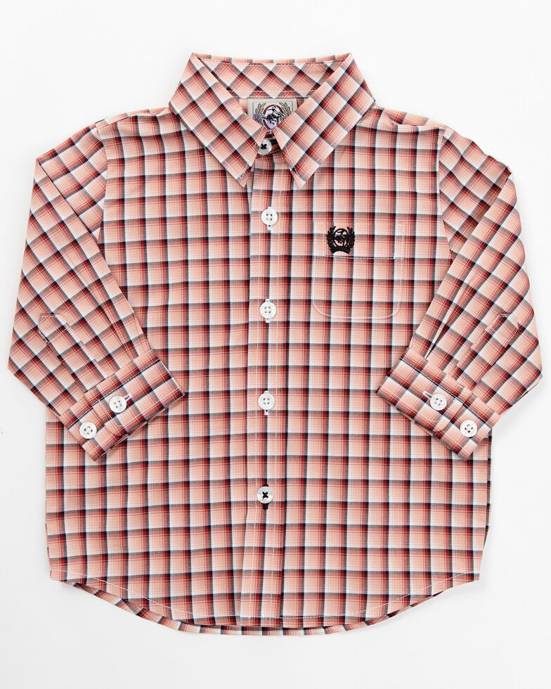 Cinch Infant-Boys' Plaid Print Long Sleeve Button-Down Shirt, Pink, hi-res