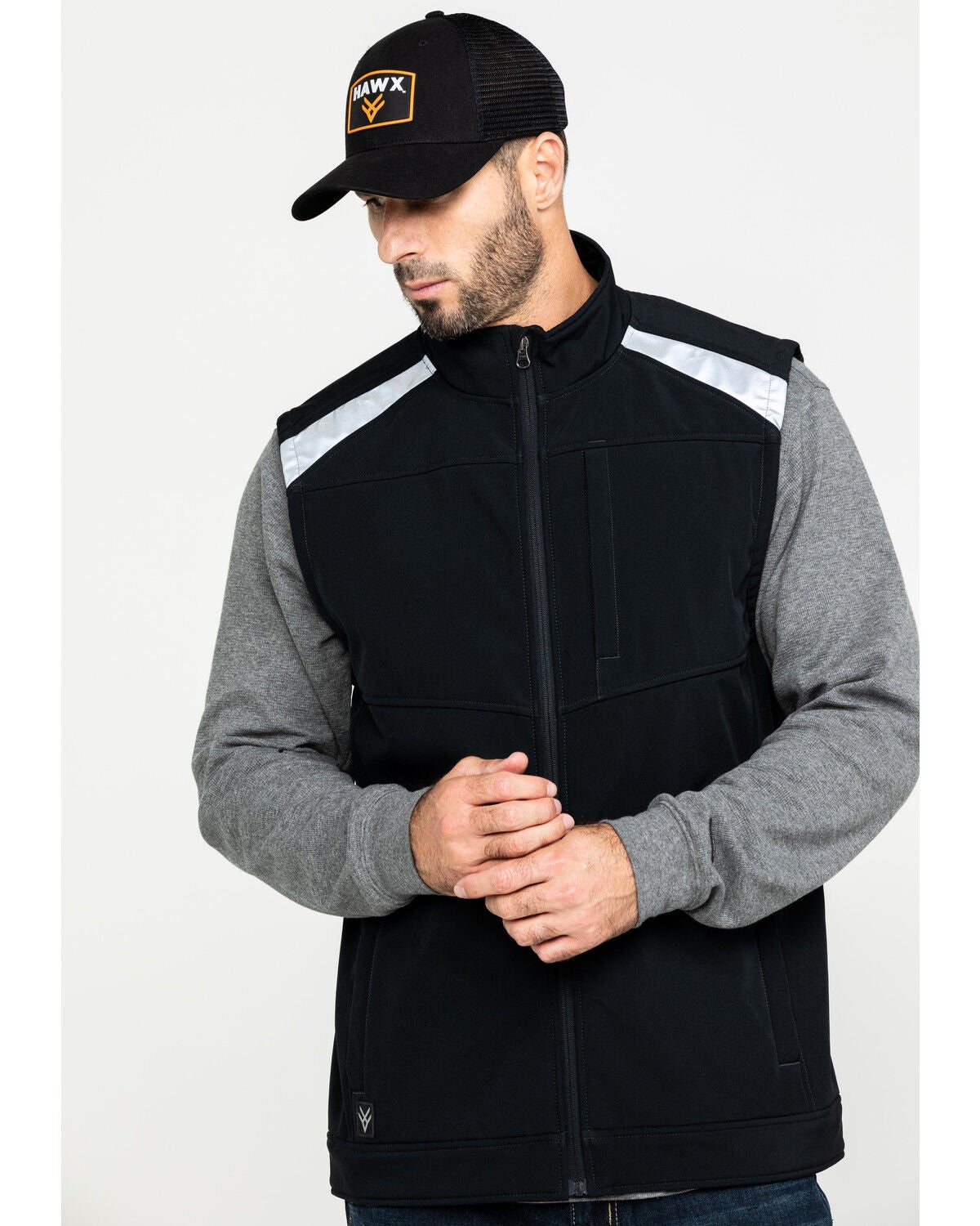 Hawx Men's Reflective Softshell Moto Work Vest, Black, hi-res