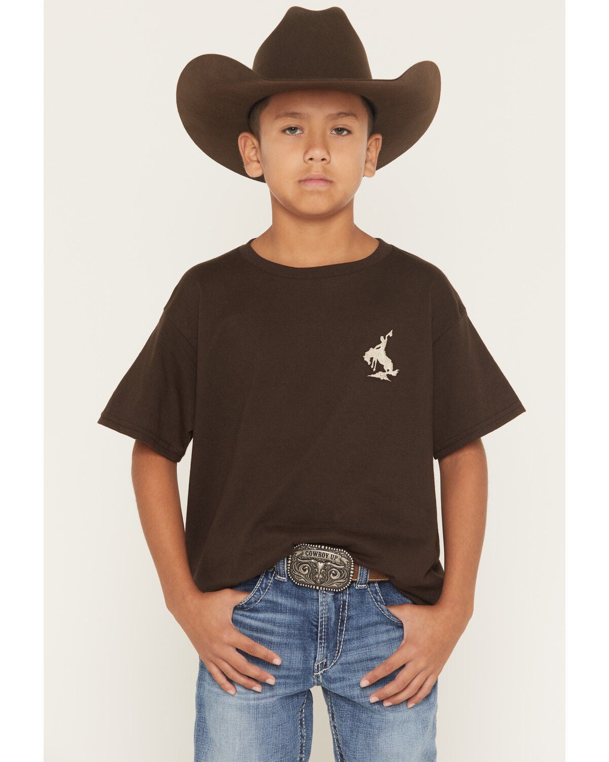 Riot Society Boys' Bucking Bronco Embroidered Short Sleeve T-Shirt, Brown, hi-res