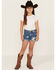 Image #1 - Rock & Roll Denim Girls' Medium Wash Denim Star Print Shorts, Medium Wash, hi-res