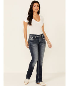 Grace in LA Women's Cowhead Outline Bootcut Jeans, Blue, hi-res
