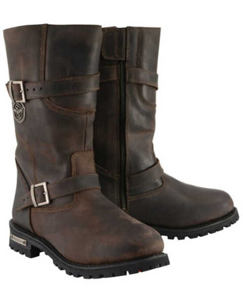 Milwaukee Leather Men's Classic Engineer Motorcycle Boots - Round Toe, Brown, hi-res