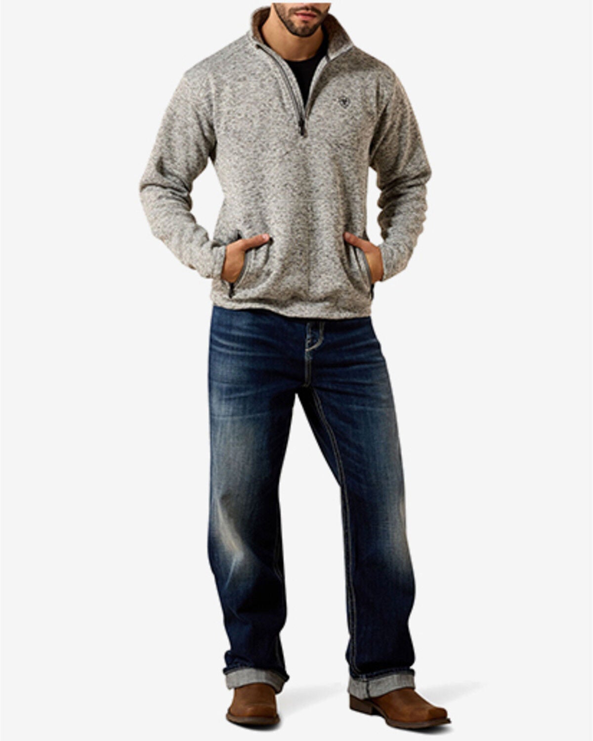 Image #4 - Ariat Men's Caldwell 1/4 Zip Sweater, Heather Grey, hi-res