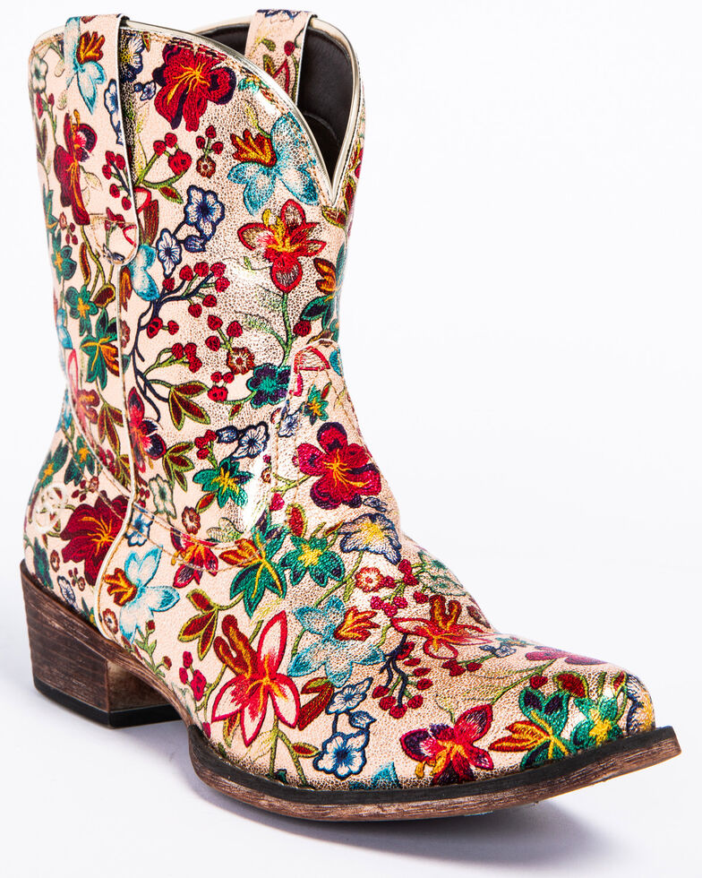 Roper Women's Ingrid Floral Western Booties - Snip Toe, Multi, hi-res