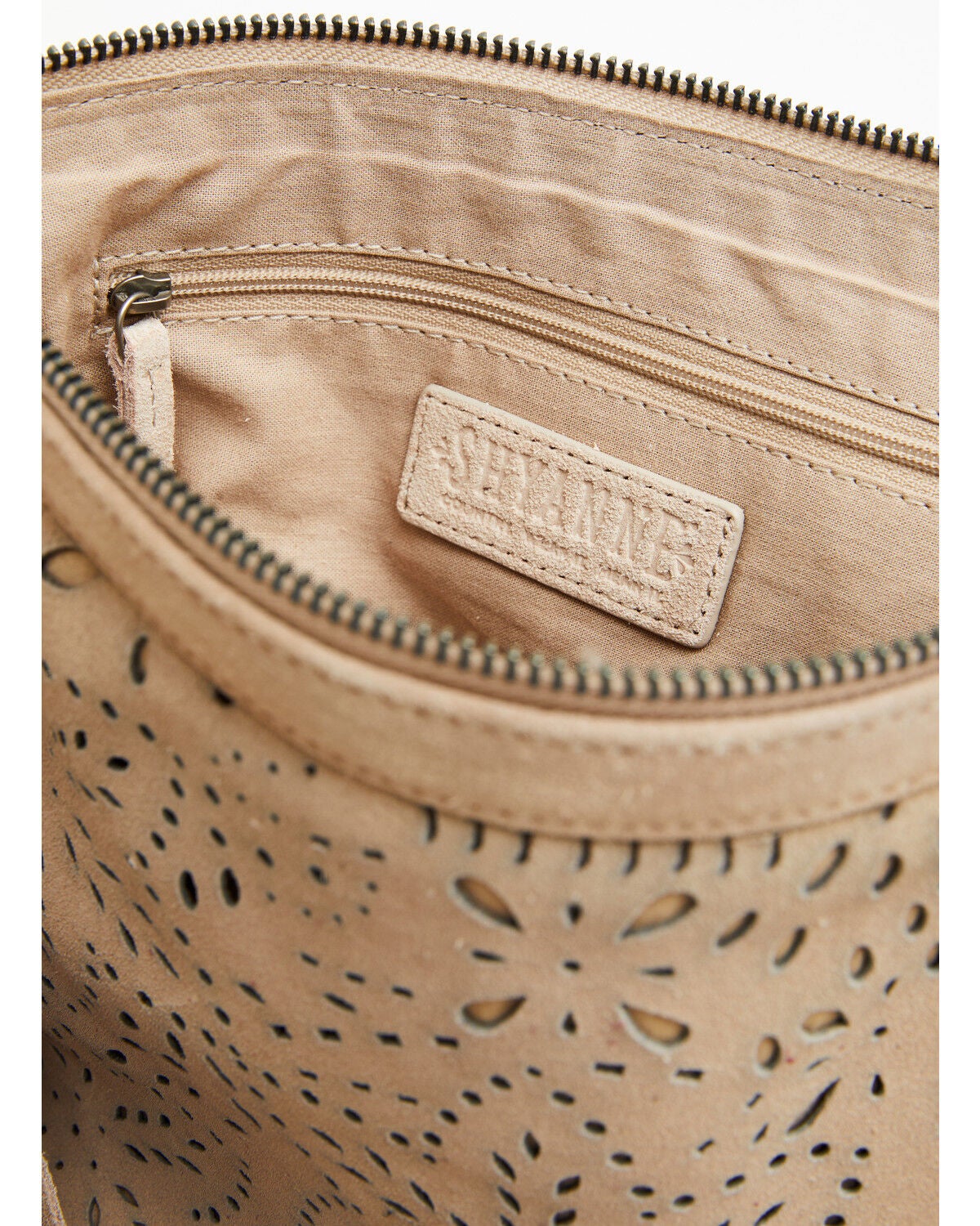 Image #4 - Shyanne Women's Avenly Floral Perforated Suede Crossbody Bag, Tan, hi-res