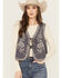 Image #1 - Easel Women's Floral Embroidered Tie-Front Vest, Navy, hi-res