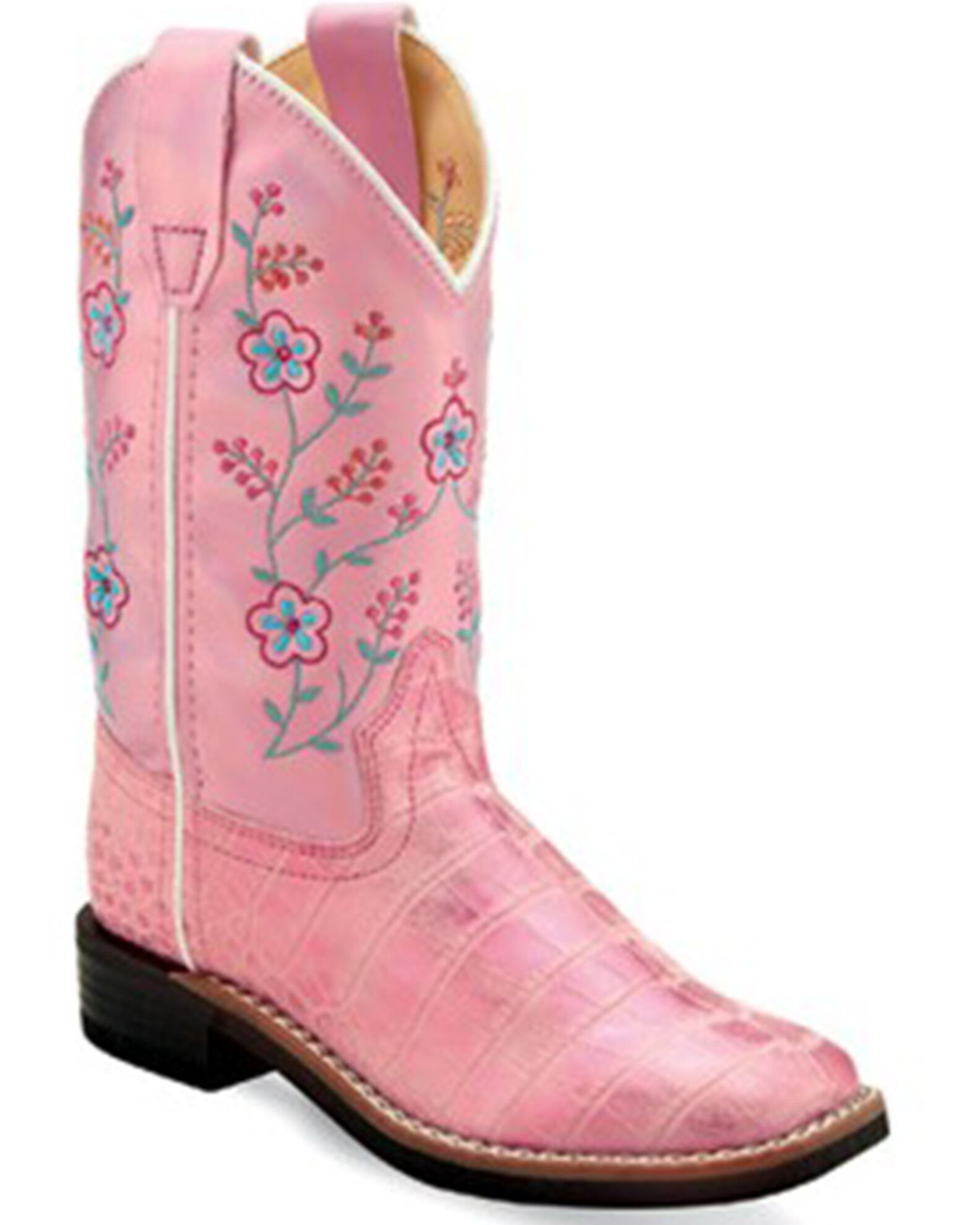 Old West Girls Crocodile Print Western Boots Broad Square Toe