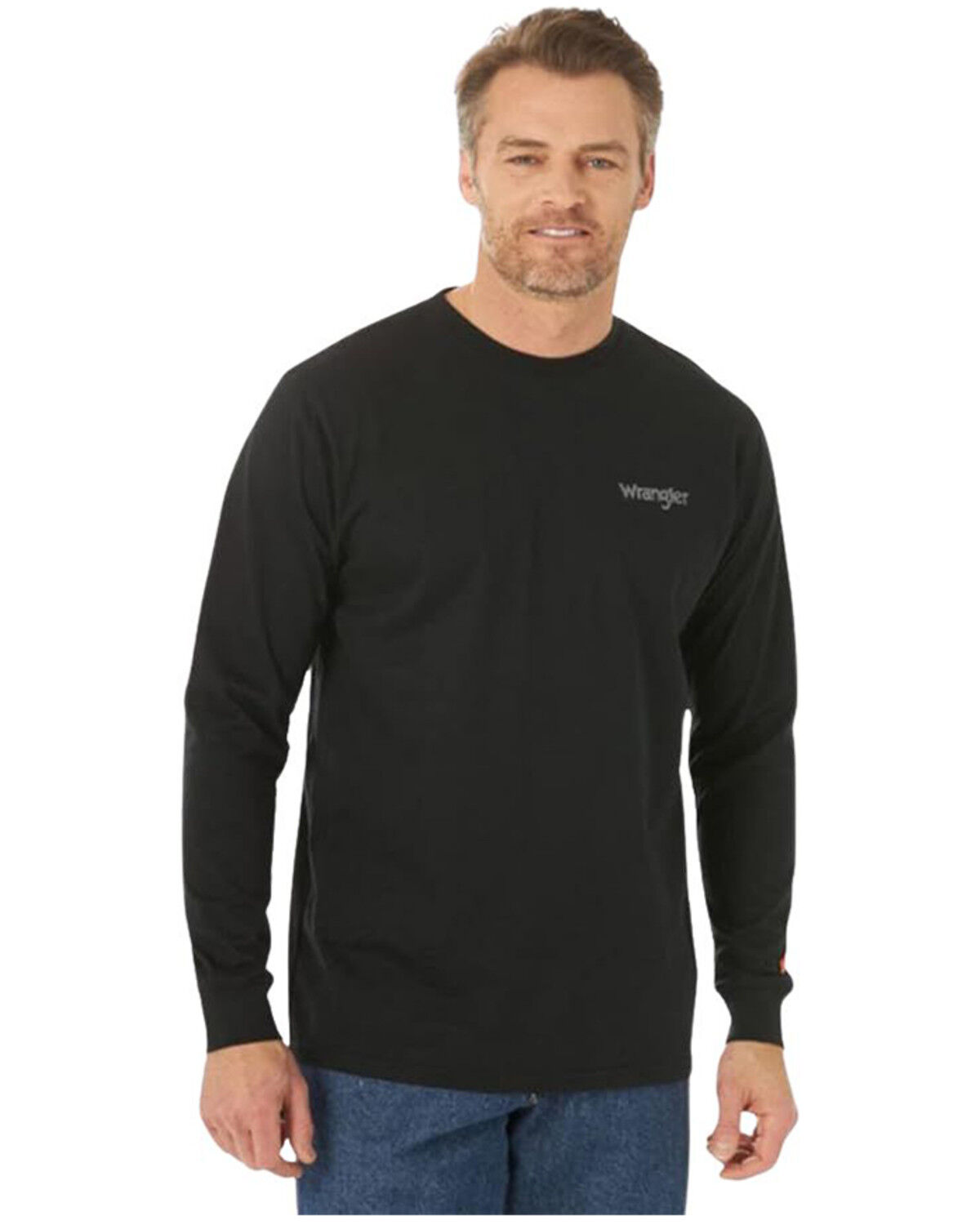 Image #2 - Wrangler FR Men's Skull Flag Graphic Long Sleeve Work T-Shirt, Black, hi-res