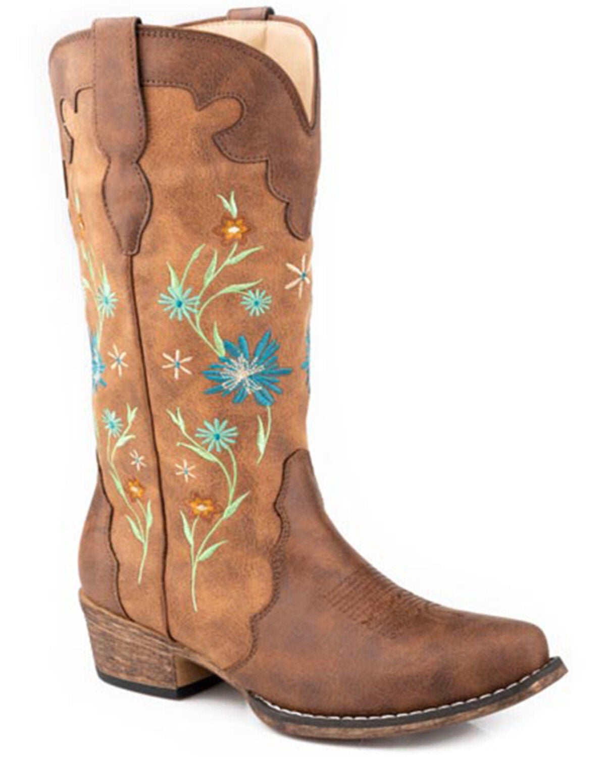 Roper Women's Riley Blossom Western Boots - Snip Toe, Tan, hi-res