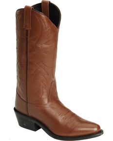 Old West Smooth Leather Cowboy Boots - Medium Toe, Tan, hi-res