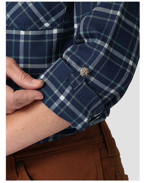 Image #5 - Wrangler Riggs Workwear Women's Plaid Print Long Sleeve Button Down Shirt, Navy, hi-res