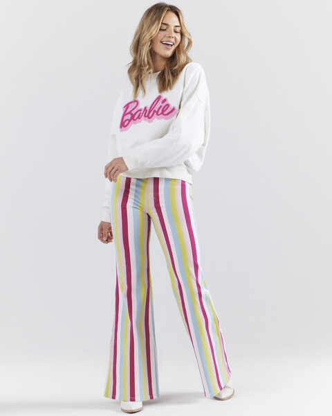 Wrangler® X Barbie™ Women's High Rise Striped Wanderer Stretch Flare Jeans , Multi, hi-res
