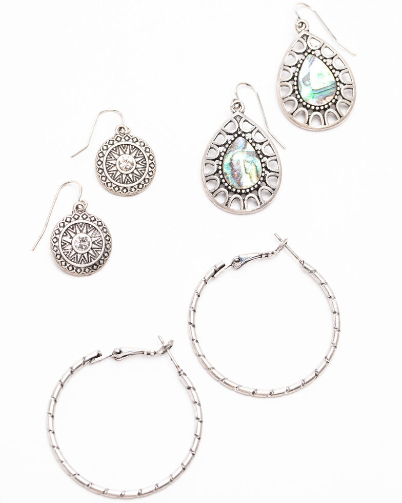 Shyanne Women's Autumn 3 Piece Twisted Hoop Earring Set , Silver, hi-res