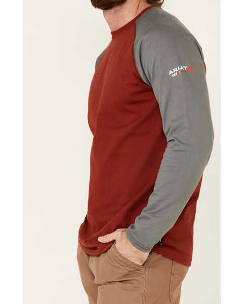 Ariat Men's FR Red & Grey Long Sleeve Baseball Work T-Shirt , Red, hi-res