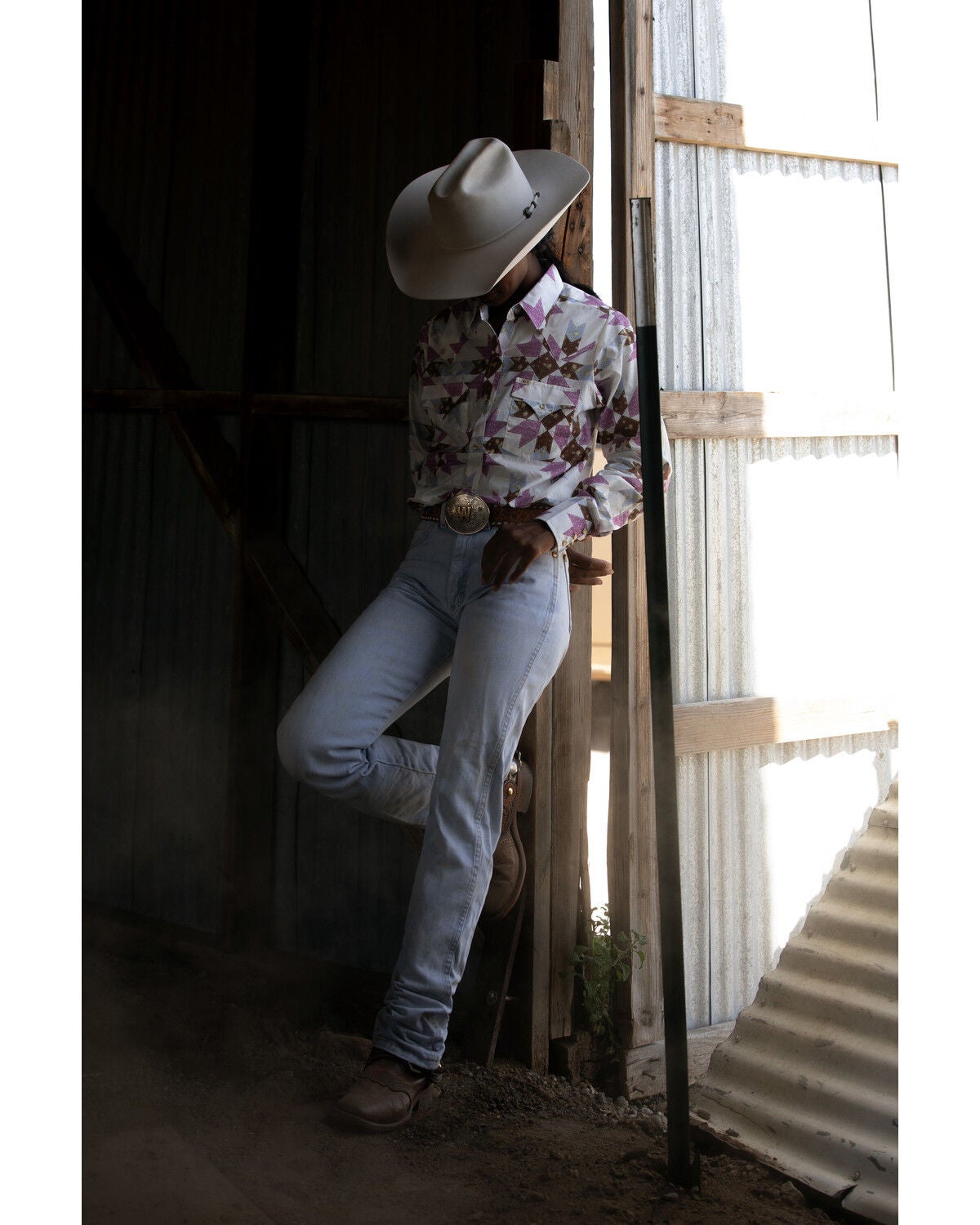 Cowboygirl by Jenna Paulette Women's Patchwork Print Long Sleeve Pearl Snap Western Shirt, Lavender, hi-res