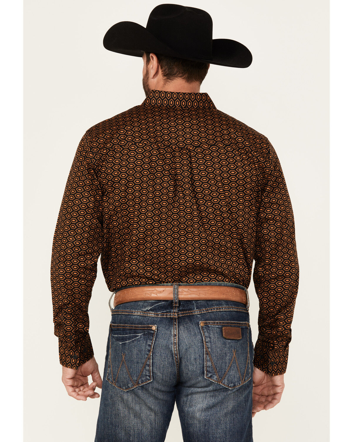 Image #4 - RANK 45® Men's Trench Jacquard Geo Print Long Sleeve Button-Down Stretch Western Shirt, Black, hi-res