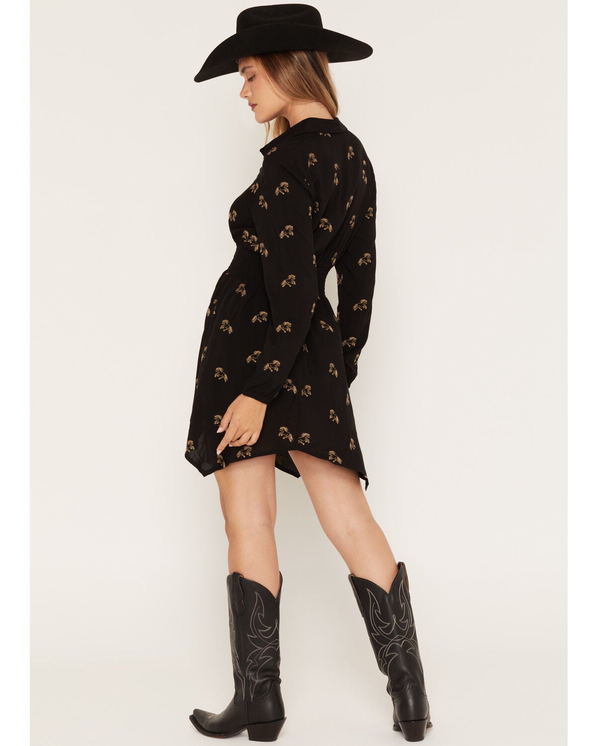 Image #4 - Rosabelle Honey Women's Horse Embroidered Long Sleeve Button-Down Mini Dress, Black, hi-res